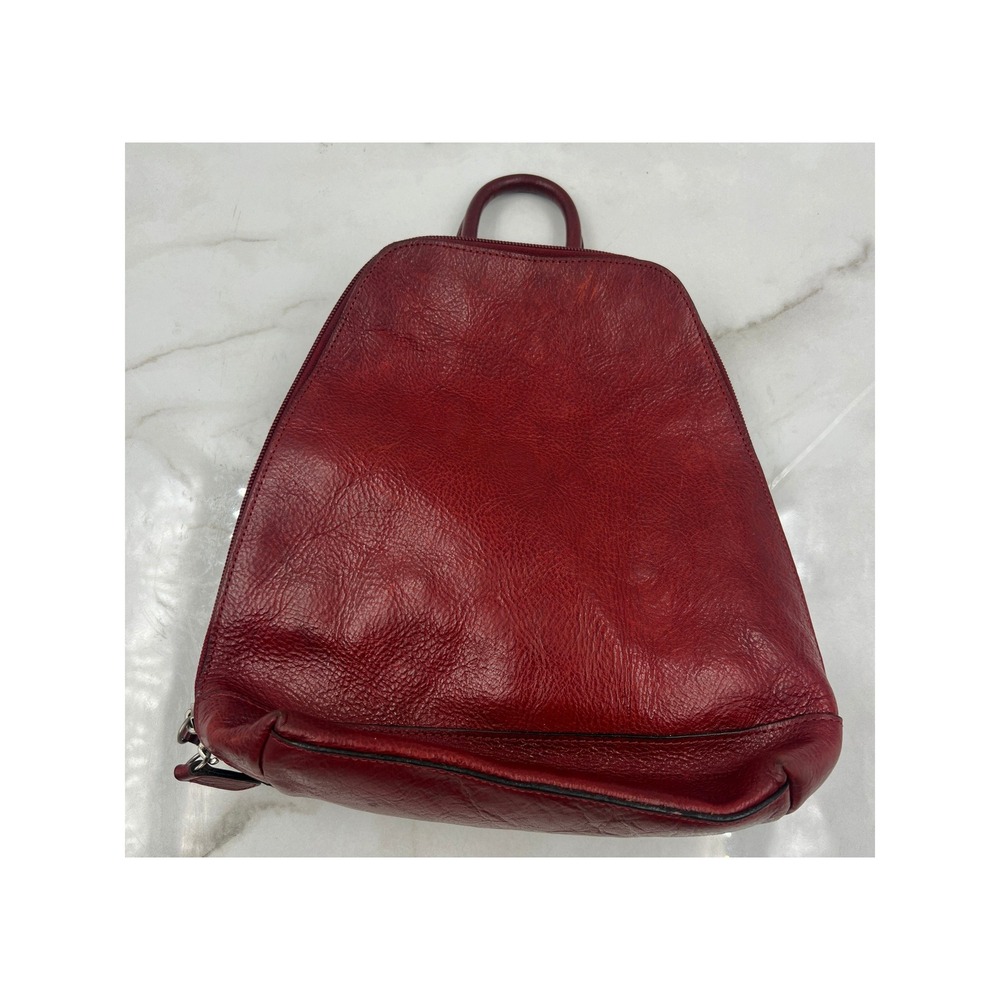Wilsons Leather Pelle Studio Backpack Bag Burgundy Red Pebble Grain Leather